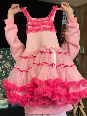 Popatu Pink Layered Ruffle Tulle Dress